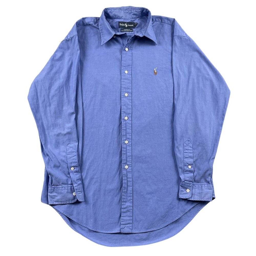 Ralph Lauren Dress Shirt Mens 16 34 Blue‎ Yarmouth Flesh Pony Pinpoint Oxford